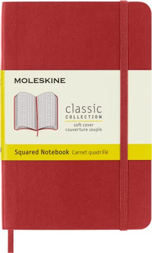 Moleskine Classic Squared Paper Notebook, Soft Cover and Elastic Closure Journal, Color Scarlet Red, Size Pocket 9 x 14 A6, 192 Pages