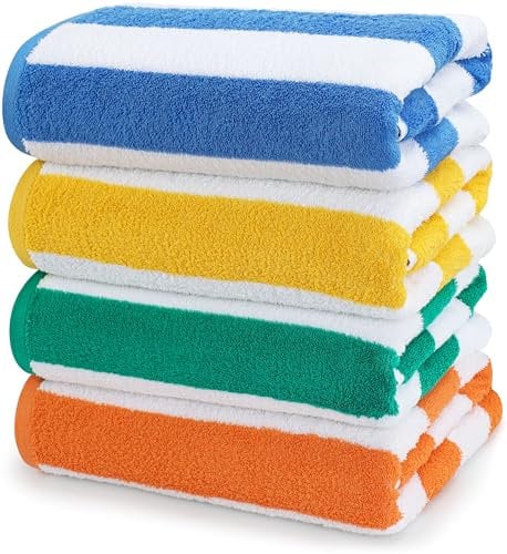 Utopia Towels - Grandes Toallas de Playa/Piscina Cabana Rayas (76 x 152 cm) - 100% algodón Hilado, Suaves y de Secado rápido (Juego de 4 - Azul, Amarillo, Verde y Naranja)
