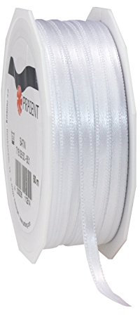 Präsent C.E. Pattberg Satin Weiss, 50 m Satinband zum Einpacken von Geschenken, 3 mm Breite, Geschenkband zum Dekorieren & Basteln, Dekoband, Anlass