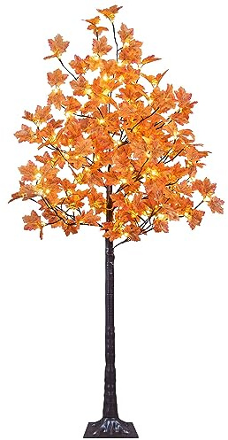 LIGHTSHARE 6FT 120LED Artificial Lighted Maple Tree Warm White Fall Decorations Indoor Ourdoor, Orange