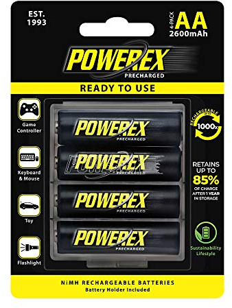 Powerex Precharged Rechargeable AA NiMH Batteries (1.2V, 2600mAh) - 4-Pack (MHRAAP4)