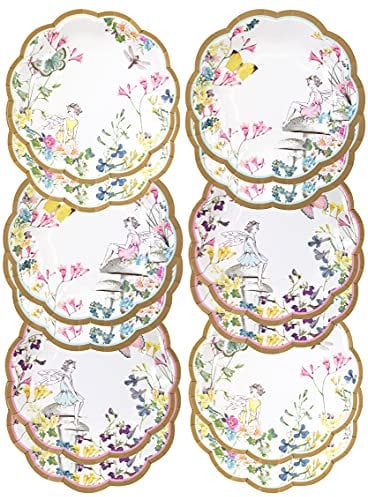 Talking Tables Assiettes Jetables Fées - Lot de 12 Assiettes Jetables Anniversaire - Fleurs et Papillons - Assiettes Carton Fêtes d'Anniversaire Filles, Baby Shower, Mignonnes et Jolies, FAIRYPLATES