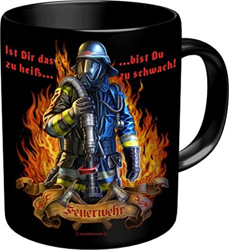 RAHMENLOS Feuerwehr Ist dir zu heiß - Spruch Tasse - Keramik Tasse in Geschenkbox - Grösse Ø8,5 H9,5cm
