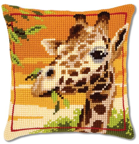 Vervaco Giraffe Cross Stitch Cushion, Multi-Colour, Fabric, 16 x 16, PN-0145345