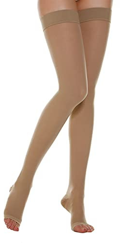 Relaxsan Basic 970A (Hautfarbe 5/XXL) Stützstrümpfe damen 22-27 mmHg, mit Silikonband und offener Spitze 280 den
