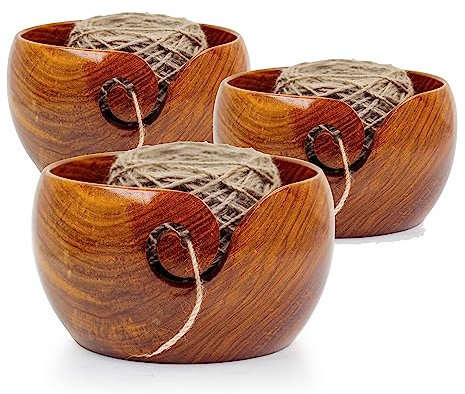 Nagina International Premium Palisander handgefertigt aus Holz tragbare Garn Schüssel | Strickschalen | Häkelnadel (3er-Set)