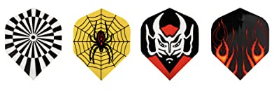 Karella Ersatzflights Deluxe in Standardform, 100 Sets oder 10 Sets, 4 attraktive Motive, für Steel- und Softdarts