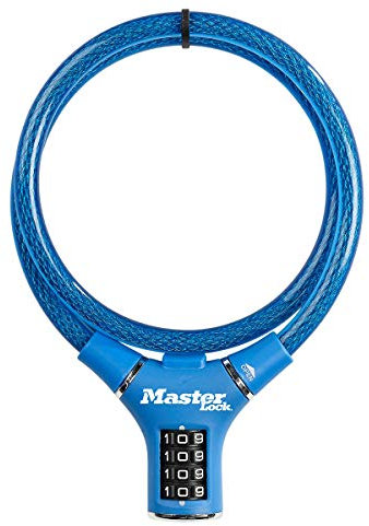 MASTER LOCK 8229EURDPROBLU Candado, 90 cm Cable, Combinación, Exterior, Azul, para Bicicleta, Monopatín, Paseante, Cortacésped y Otro Equipo, Unisex-Adult