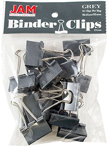 JAM PAPER Colorful Binder Clips - Medium - 1 1/4 Inch (32 mm) - Grey Binderclips - 15/Pack