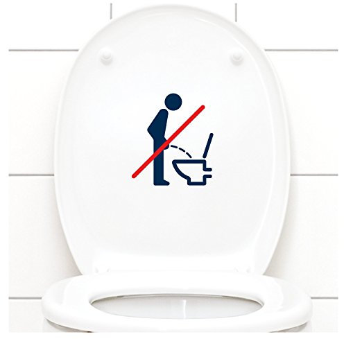 Grandora WC Deckel Sticker - Bitte im Sitzen pinkeln Schild I dunkelblau 11 x 12 cm I Piktogramm WC Bad Badezimmer Toilette Klodeckel Aufkleber W733