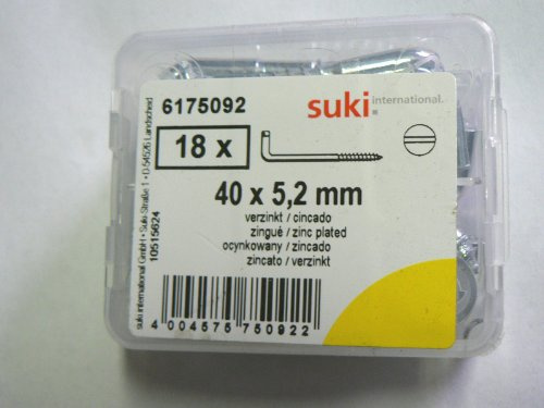 18 Stück Suki Schraubhaken gerade mit Schlitz 5,2x40 mm Metall verzinkt