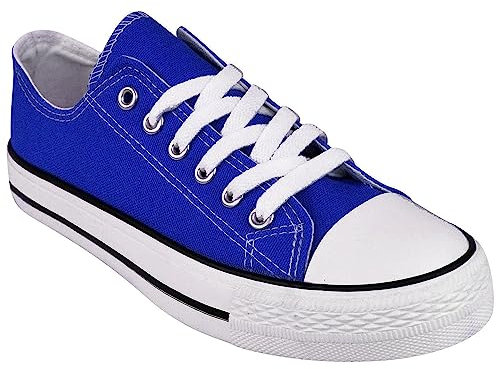 Ladies Canvas Shoes Womens Girls Shoes Casual Lace Up Retro Plimsolls Plimsoles Low Top Flat Gym Sports Trainers Lightweight Sneakers Fashion Pumps (Royal Blue, UK 5)