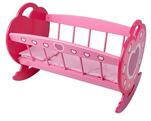DOLLSWORLD from Peterkin | Doll's Rocking Cradle | Pink wooden doll's rocking cradle with quilt and pillow, suitable for dolls up to 46cm (18) | Dolls & Accessories | Ages 3+