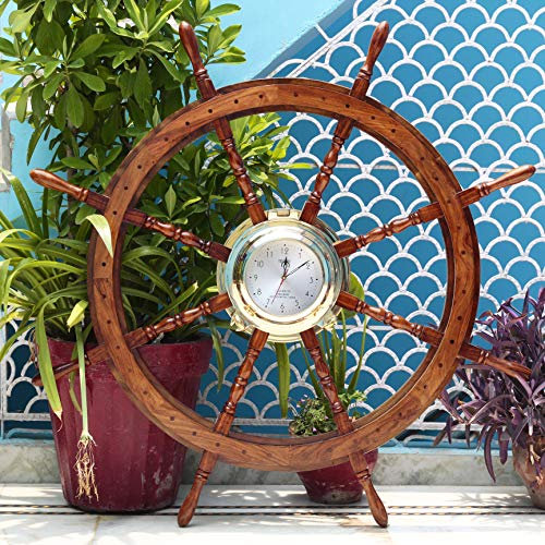Nagina International Piraten Stil nautisch Holz gefertigt Schiff Rad | Teak Finish | Kapitän Maritime Beach Home Decor Geschenk (36 Zoll)