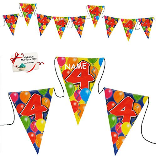 alles-meine.de GmbH 10,5 m Girlande/Wimpelkette - Zahl - 4 / Vier - incl. Name - Dekoration - WASSERFEST - z.B. für Firmenfeier/Jubiläum - Kindergeburtstag Party/Geburt..