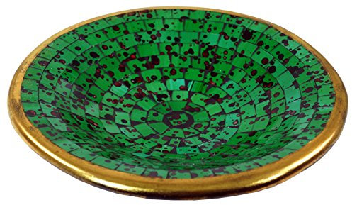 GURU SHOP Runde Mosaikschale, Untersetzer, Dekoschale, Handgearbeitete Keramik & Glas Obst Schale - Design 11, Grün, Größe: Klein (Ø 29 Cm), Schalen