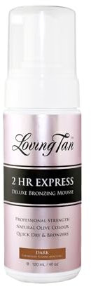 Loving Tan 2 HR Express Selbstbräunungs-Mousse, dunkel – streifenfrei, natürlich, professionelle Qualität – 5+ sonnenlose Selbstbräuner-Anwendungen pro Flasche, tierversuchsfrei, natürlich gewonnenes