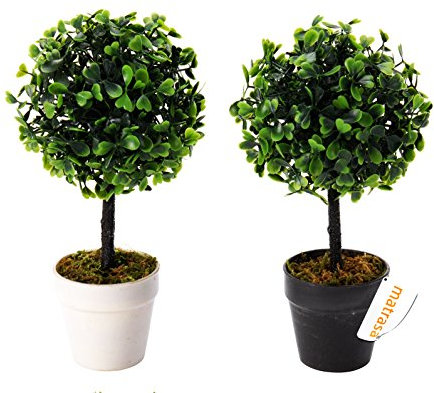 Künstlicher Buchsbaum - Buchs mit Blumentopf - Buchskugel 23 cm (23 cm mit weißem Topf)