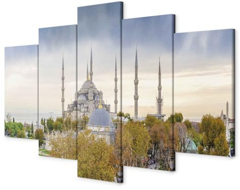 B&D XXL - Wandbilder XXL Türkei 100x50cm 5 tlg - Wand Deko Leinwand Bilder Groß Wanddeko Wohnzimmer Schlafzimmer Kunstdrucke - Hagia-Sophia Architektur Istanbul Panorama