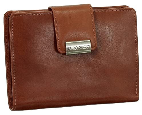 Leder Damen Geldbörse Portemonnaie Geldbeutel XXL mit Druckknopf 10 cm Farbe Rotbraun