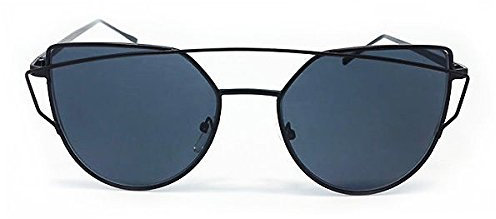 Boolavard Große übergroße Katze Auge Sonnenbrille flache verspiegelte Linse Metallrahmen Damenmode (Schwarz auf Grau)