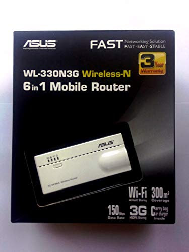Asus WL-330N3G Router Wireless Portatile N150 Mbps, Multifunzione 6-in-1: 3G Sharing , Router, Access Point, Adattatore Ethernet WiFi, WiFi Repeater, Hotspot mode - Bianco