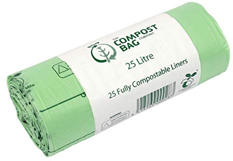 25 Litre x 25 Compostable Caddy Bags - Compost Bag Kitchen Food Waste Compost Liners 25L - EN 13432 - Compost Bag Pedal Bin Bags with Composting Guide