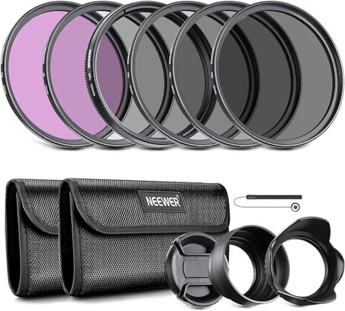 NEEWER 52mm Objektiv Filter Set: UV, CPL, FLD, ND2, ND4, ND8, Gegenlichtblende und Objektivdeckel Kompatibel mit Canon Nikon Sony Panasonic DSLR Kameras mit 52mm Objektiv