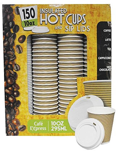 Deluxe Cafe Express 10oz / 295ml Insulated Hot Cups with Sip Lids 150 Pack