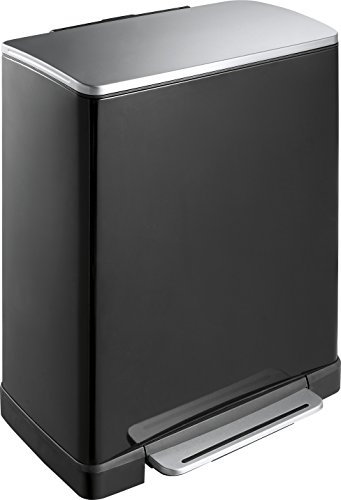 EKO Recycle E-Cube Poubelle à Pédale Métal Noir 34,5 x 50 x 65 cm 28+18 litres
