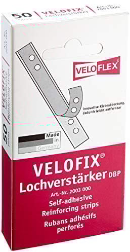 VELOFLEX 2003000 - Lochverstärker VELOFIX (DBP) 105 x 15mm, selbstklebend, glasklar, 50er Packung