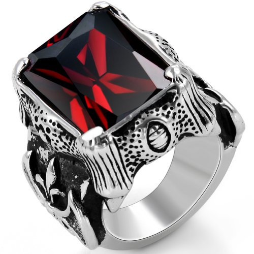 JewelryWe Schmuck Biker Edelstahl Herren-Ring, Damen-Ring, Drachenkralle mit Zirkonia, Farbe Silber Schwarz Rot Größe 52 bis 67