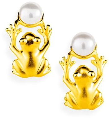 Drachenfels Froschkönig Ohrringe I Ohrstecker aus goldplattiertem 925 Sterling Silber I Nickelfreie Damen-Ohrringe mit echter Süßwasserperle I In Goldschmiedequalität gefertigt I D FR 25/AGG