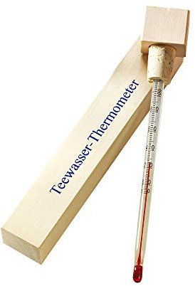 Teewasser Thermometer | im Holz-Etui | für den optimalen Tee-Aufguss | ca. 17,2 x 2,5 x 2 cm