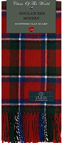 I LUV LTD Sinclair Red Modern Tartan Clan Scarf 100% Soft Lambswool