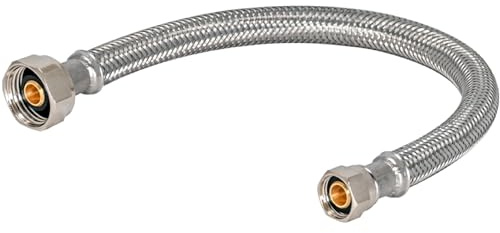 Eastman 30 inch Steel-Flex Braided Faucet Connector, 1/2 Inch FIP x 3/8 Inch Compression, Stainless Steel Faucet Supply Line, 48007