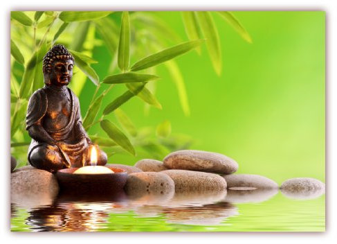 LYSCO XXL Poster 100 x 70cm - Feng Shui - Mönch Steine Bambus beruhigendes Wasser - Lieferung gerollt