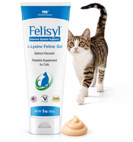 Felisyl L-Lysine Gel for Cats & Kittens (5oz) – Immune System, Respiratory & Eye Health Support. Reduces Sneezing, Runny Nose & Watery Eyes. Daily Salmon-Flavor Supplement – Made in USA (1 Pack)