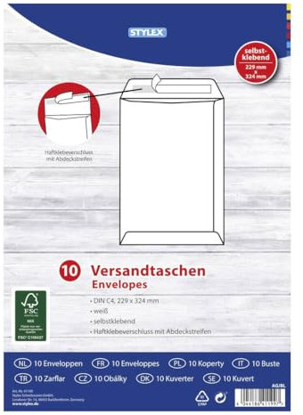 STYLEX 41199 Versandtaschen, C4, haftklebend, 100 g, 10 Stück, weiß