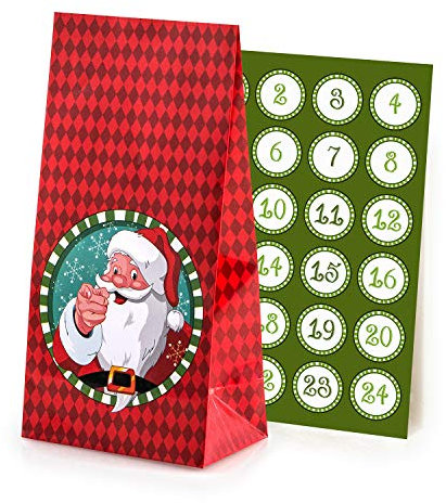 pajoma,50272,Adventskalender AA8Santa Claus,1 x 24Tüten zum Befüllen, inkl. Zahlensticker
