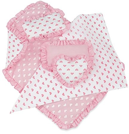 Emily Rose 18 Doll Pink Heart Valentines Bedding Set – 5 Pc Doll Bed Bedding & Bedroom Accessories with Comforter, Pillows & Matress Covering Flat – Fits American Girl, Bunk Beds, Cribs