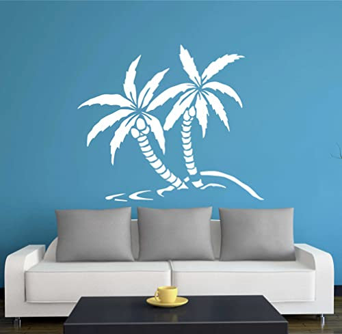 INDIGOS UG - Wandtattoo Wohnzimmer - Wandaufkleber Palme Baum Pflanze 80x67cm, Weiss w430 - Aufkleber Kinderzimmer Schlafzimmer Küche Badezimmer Büro Dekoration