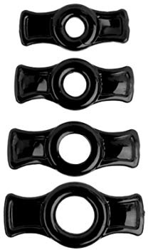 Doc Johnson Titanmen - 4 C-Ring Set - Helps Create Firmer and Thicker Erections - Side Tabs for Easy Removal and Adjustment - Black