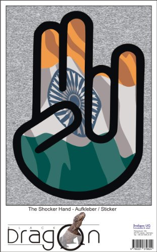 INDIGOS UG Auto Aufkleber The Shocker Hand India-Indien 15cm Umriss schwarz - Sticker selbstklebend - Fahne - Flagge - Tuning - Modellblau - Home - Etiketten