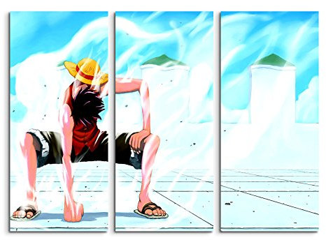Paul Sinus Art Keilrahmenbild auf Leinwand 3 teilig One Piece Luffy 3x90x40cm (Gesamt 120x90cm) Ausführung schöner Kunstdruck auf echter Leinwand als Wandbild auf Keilrahmen