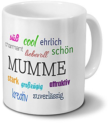 printplanet Tasse mit Namen Mumme - Motiv Positive Eigenschaften - Namenstasse, Kaffeebecher, Mug, Becher, Kaffeetasse - Farbe Weiß