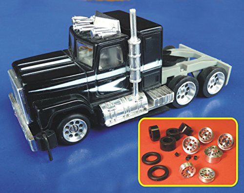 WIM-Slotcar 6-STÜCK ALU - FELGEN + Reifen für Carrera Servo 140 V1 LKW in TOP QUALITÄT