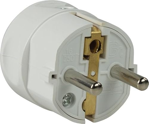 as - Schwabe prise electrique male - fiche electrique - raccordement pour câbles jusqu’à un diamètre maximum de 1,5 mm² - fiche centrale 230 V / 16 A - IP20 - blanc, 45031