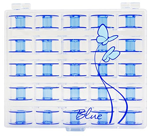 Janome Blue Sewing Machine Bobbins with Storage Case,25 Count