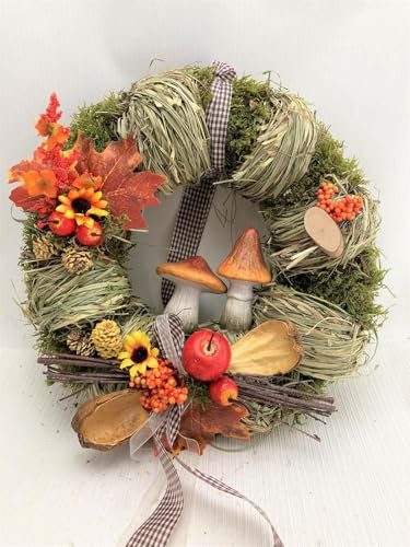 Türkranz Wandkranz rund mit Pilz Natur ø 28 cm - Herbst - Willkommensgruß 847